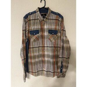 Buffalo David Bitton Pearl Snap Shirt Men's XL Western Plaid Denim Contrast